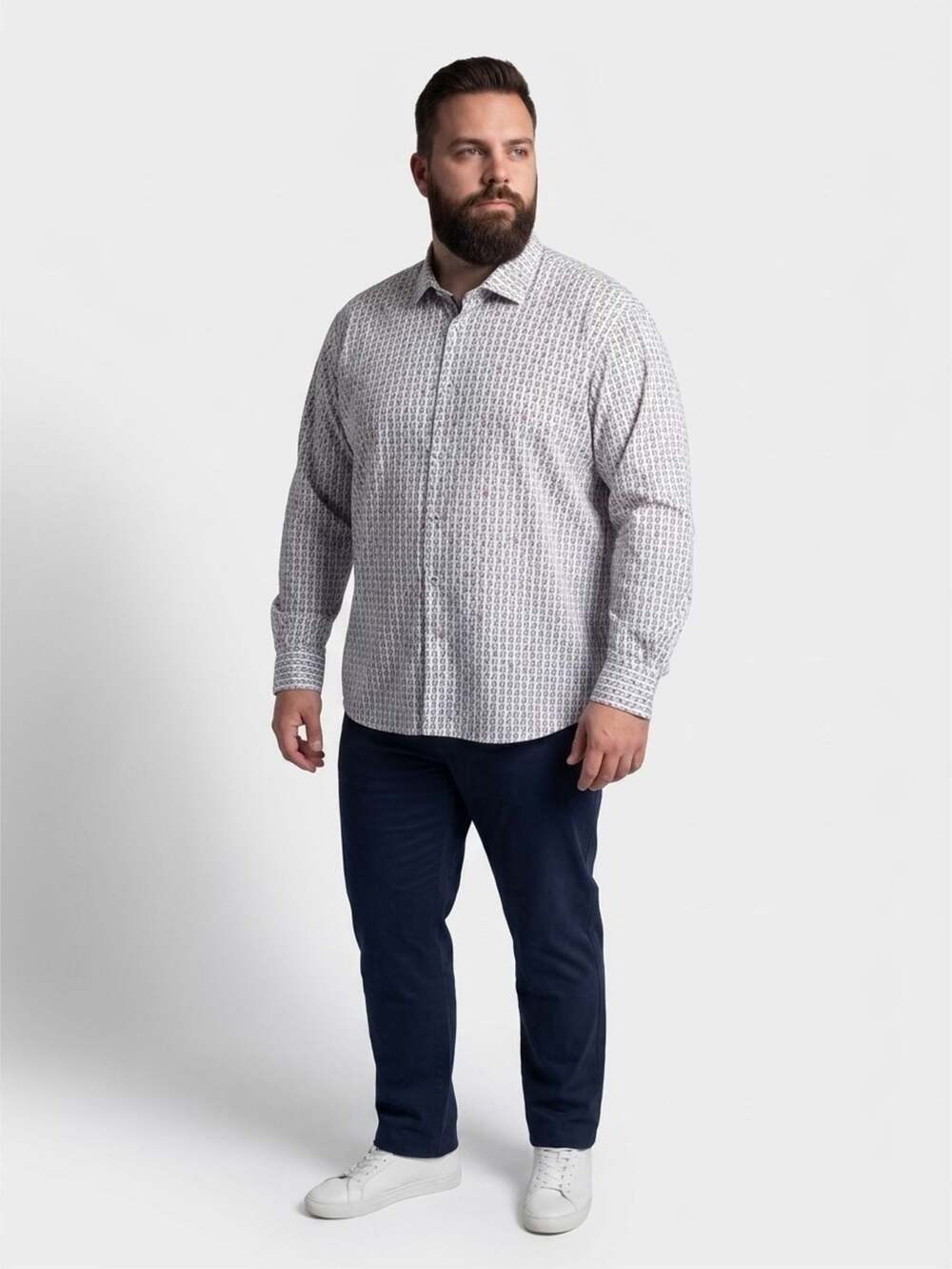 Maceoo Long Sleeve Button-Down Shirt with All-Over Dog Print Pattern